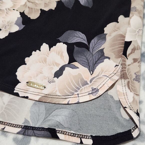 Calvin Klein Top Size Small Black Floral Sheer Sleeves - Picture 9 of 15